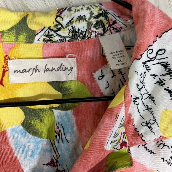 Marsh Landing Mens Hawaiian Shirt Multicolor Floral Short Sleeve XL - Picture 3 of 6